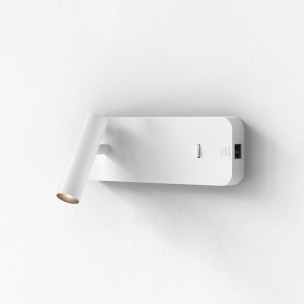 Enna Surface USB A C in Matt White Wall Spot Reading Light Horizontal Installation