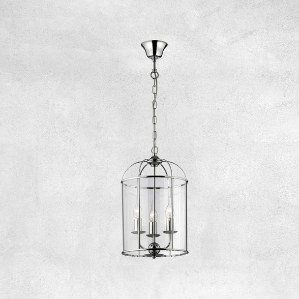 Small Lantern Pendant Light in Chrome Finish