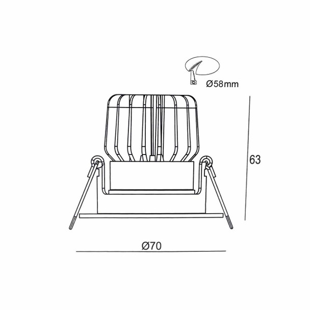 Technical drawing of Adjustable Mini Downlight – 6W LED, Fire Rated, IP44, Bronze, CCT, 36° beam angle, 58mm cut-out