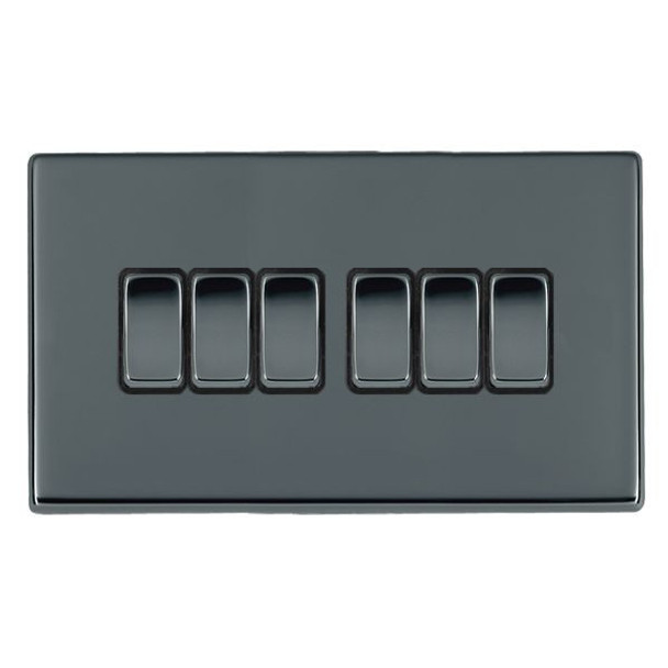 Hartland CFX Black Nickel 6 gang 10AX 2 Way Rocker Black Nickel/Black