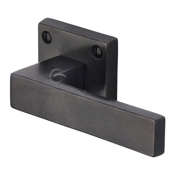 Rustic Bronze Door Handle Lever Latch on Square Rose Hanwood Design