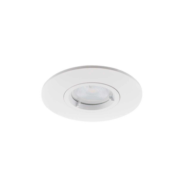 Front view of the fixed Matt White bezel for the GU10 IP20 fire rated downlight