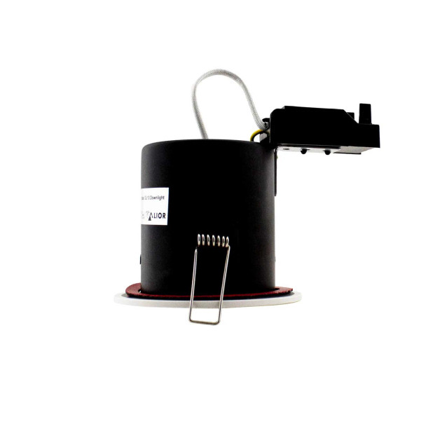 Full side profile of the 90mm GU10 fire rated downlight with twist and lock mechanism