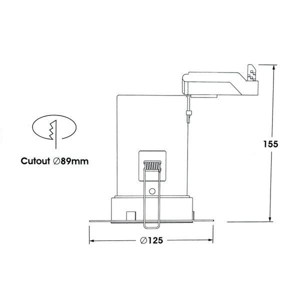 Trimless GU10 Downlight Technical Drawing