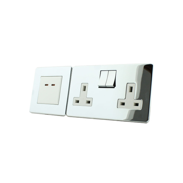 Euro Module & Double Socket in White and Chrome