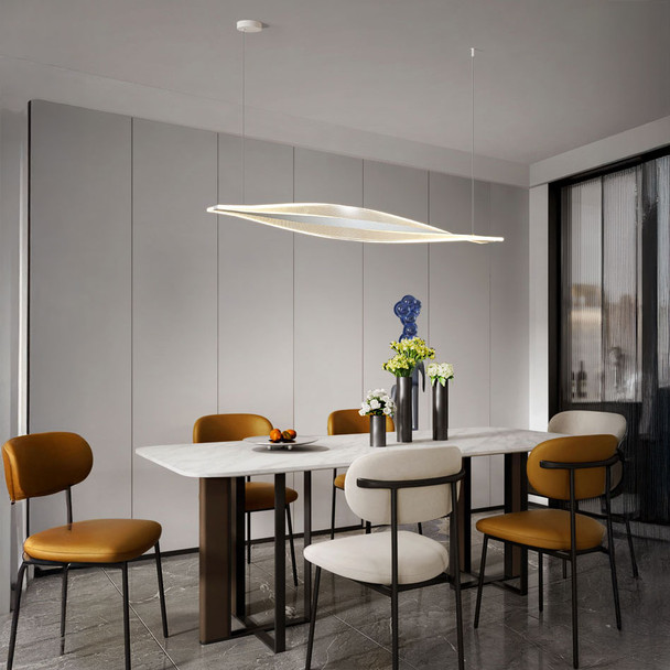 40W LED pendant light in sandy white installed above a kitchen dining table – modern UK pendant lighting