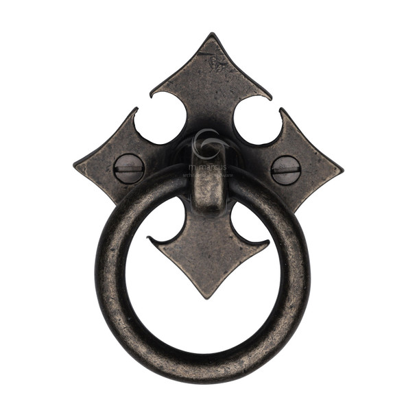 Rustic Bronze Fleur-De-Lys Cabinet Ring Drop Pull