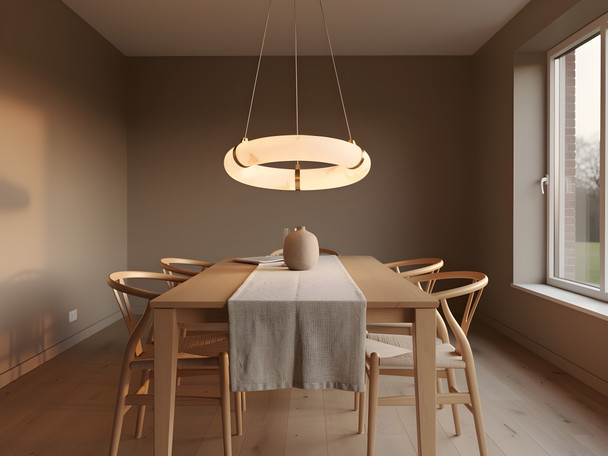 Modern Alabaster Ring LED Pendant Light with Brass Accents