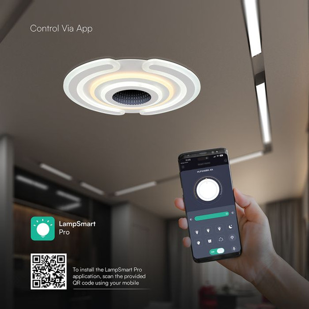 Spiral ring LED flush ceiling light controlled via LampSmart Pro mobile app