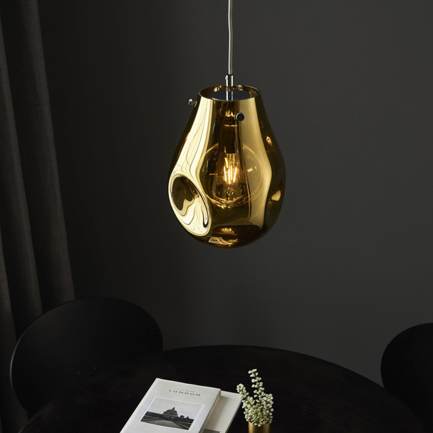 Europa 1 Light Pendant in Gold Metallic Glass & Chrome Plate