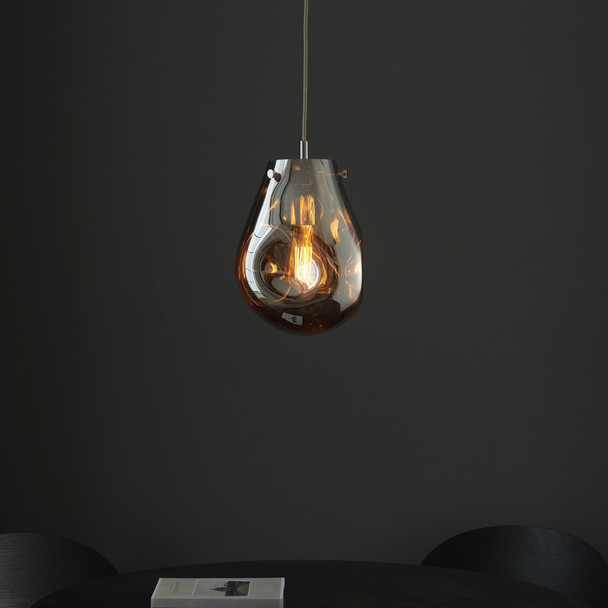 Europa 1 Light Pendant in Chrome Metallic Glass & Chrome Plate