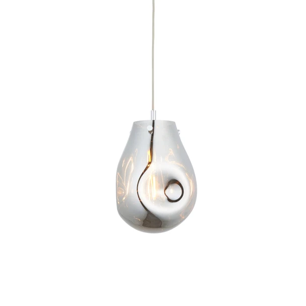 Europa 1 Light Pendant in Chrome Metallic Glass & Chrome Plate