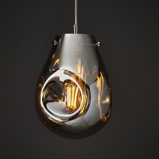 Europa 1 Light Pendant in Chrome Metallic Glass & Chrome Plate