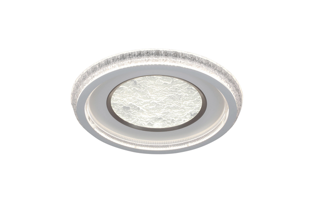 Round LED flush ceiling light 80cm in chrome with textured acrylic diffuser, dimmable with remote control