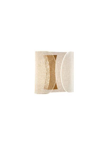 Indoor LED wall light in matt gold finish with curved acrylic panel, 5W 3000K warm white, front view