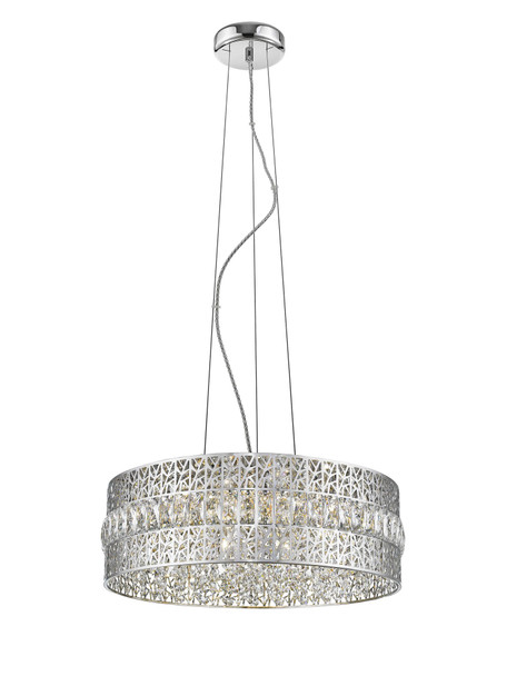 Circular Pendant Light in Chrome - 7-light G9 with Crystal Accents  