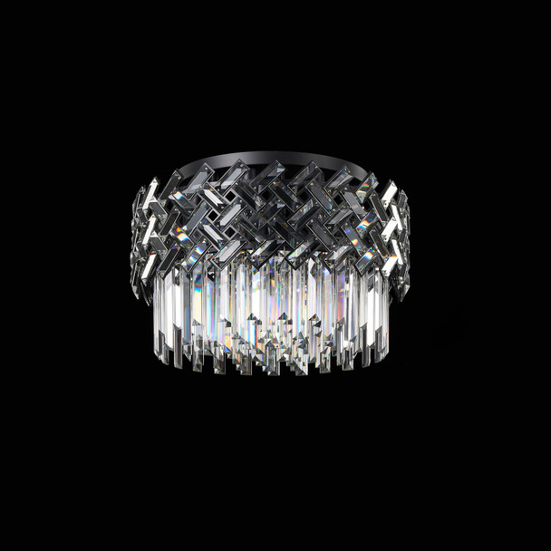 Modern Flush Crystal Chandelier in Black - 10 X E14 Lamps