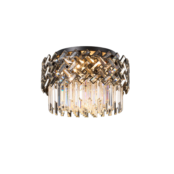 Modern Flush Crystal Chandelier in Black - 10 X E14 Lamps