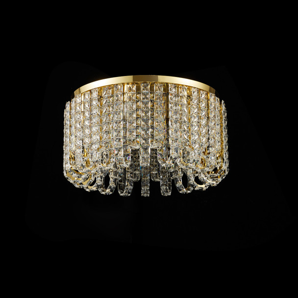 Flush Chandelier in Chrome and Gold with Crystal Accents