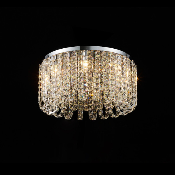 Flush Chandelier in Chrome and Gold with Crystal Accents