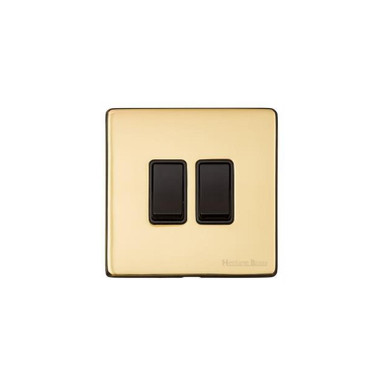 Vintage Brass 2G Rocker Switch - Black Trim | XUL.110.BK