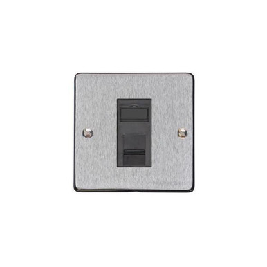 Elite Flat Plate Range 1 Gang RJ11 in Satin Chrome - Black Trim 