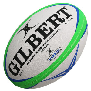 Gilbert Pathways Match Rugby Ball Size 3 White/Green/Blue Gilbert Pathways Match Rugby Ball Size 3 White/Green/Blue