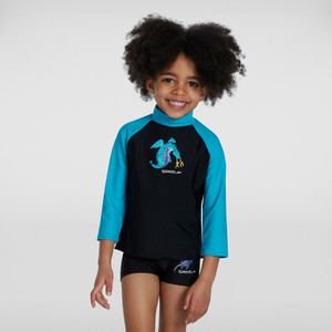 Speedo Toddler Boys Long Sleeve Suntop Black/Aqua Green/Indaco/Fake Green/Radiant Yellow