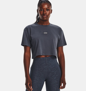 Under Armour® Womens Branded Logo Cropped Short Sleeve Tee Downpour Grey/White Under Armour® Womens Branded Logo Cropped Short Sleeve Tee Downpour Grey/White