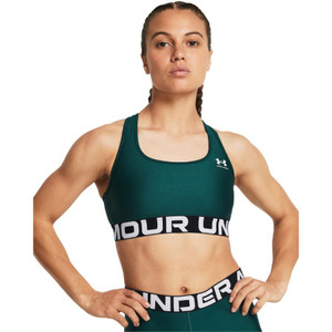 Under Armour® Womens Heat Gear Armour Branded Sports Bra Hydro Teal/White Under Armour® Womens Heat Gear Armour Branded Sports Bra Hydro Teal/White