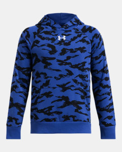 Under Armour Boys Rival Fleece Printed Hoodie Tech Blue/Black/White Under Armour Boys Rival Fleece Printed Hoodie Tech Blue/Black/White