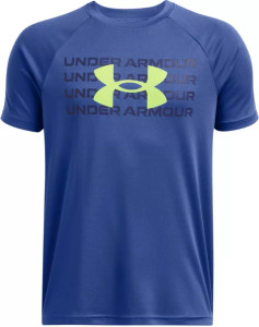 Under Armour® Boys Wordmark Logo Tees Tech Blue/Midnight Navy/ Morph Green Under Armour® Boys Wordmark Logo Tees Tech Blue/Midnight Navy/ Morph Green