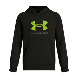 Under Armour Boys Rival Fleece Big Logo Printed Fill Hoodie Black/Green Vibe Under Armour Boys Rival Fleece Big Logo Printed Fill Hoodie Black/Green Vibe
