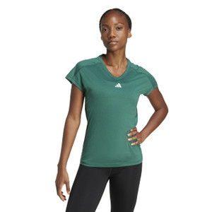 Adidas Womens Train Essentials Minimal V-Neck Tee Collegiate Green/White Adidas Womens Train Essentials Minimal V-Neck Tee Collegiate Green/White