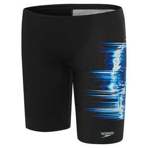 Speedo Boys Digital Print V-Cut Jammer Swim Shorts Black/Sugar Blue Skull