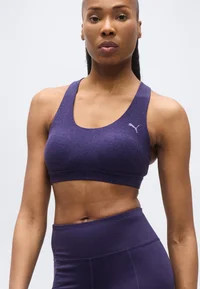 Puma Womens Cloudspun Mid Support Sports Bra Deep Plum Heather