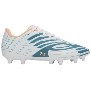 Under Armour® Youth Mach 1 Club Jr. Firm Ground Boots  White/Boundless Blue/Orange Bloc