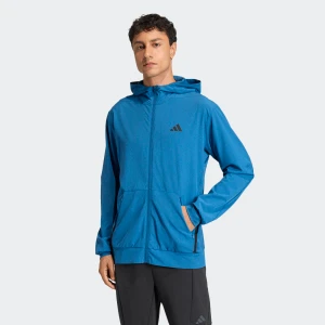 Adidas Mens Designed For Training Hybrid Full Zip Hoodie Dusky Petrol