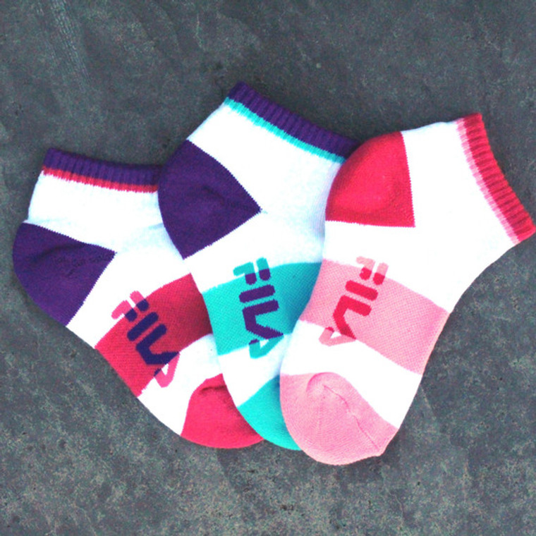 Fila Kids Locut Cushion Foot Socks 3 Pack Pink/Purple/Teal