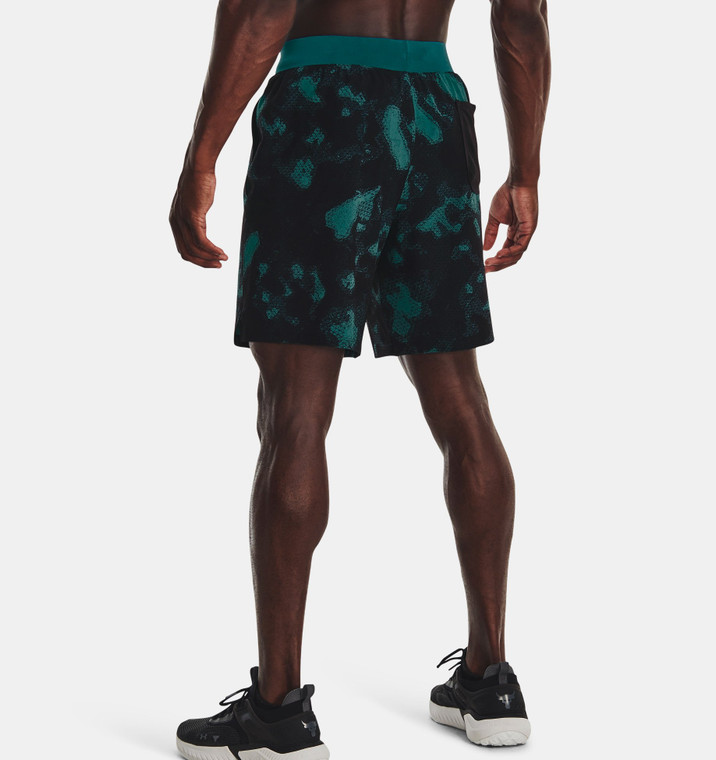 Under Armour® Mens Project Rock Woven Printed Shorts Coastal Teal/Fade  White - Cambridge Sportsworld