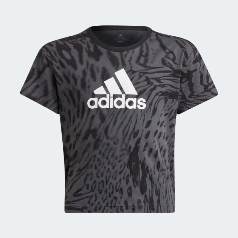 Adidas Girls Future Icons AOP Tee Grey Six/Black/White