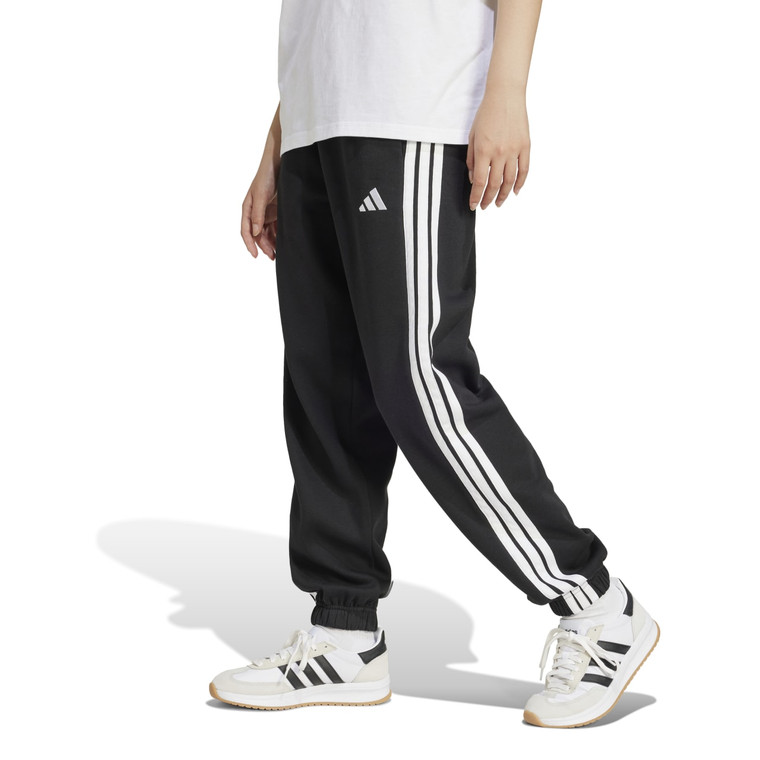 Adidas Womens 3-Stripes Fleece Loose Fit Cuffed Joggers Black/White