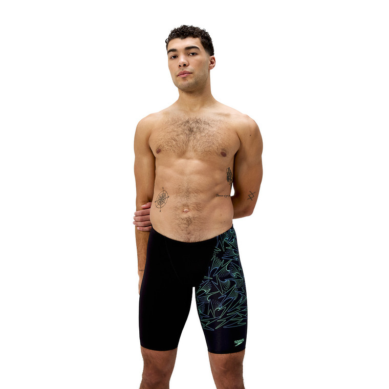 Speedo Mens Hyperboom V-Cut Endurance+ Jammer Swim Shorts  Black/Alfalfa Green