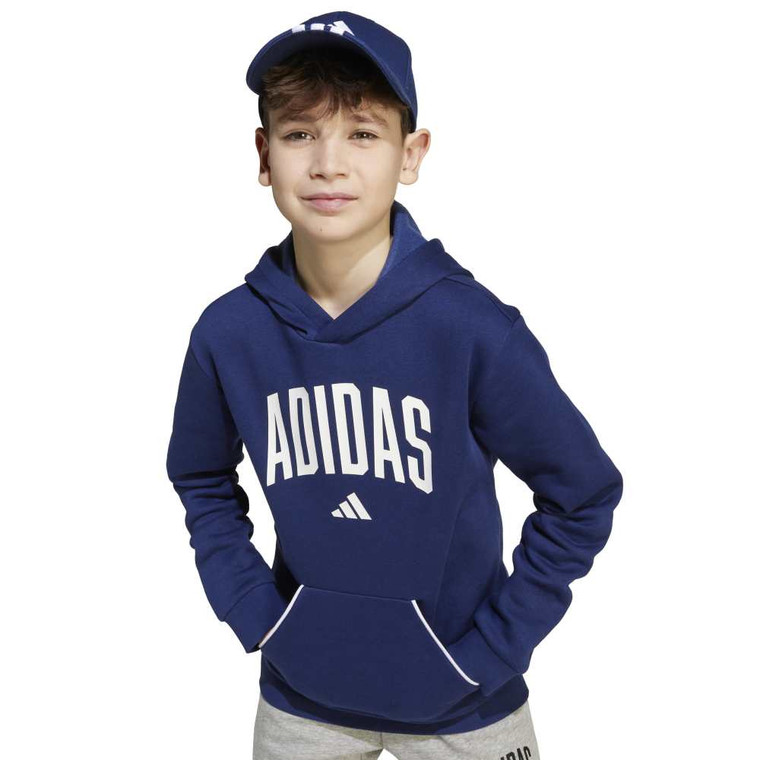 Adidas Youth Collegiate Typography Hoodie Dark Blue/White