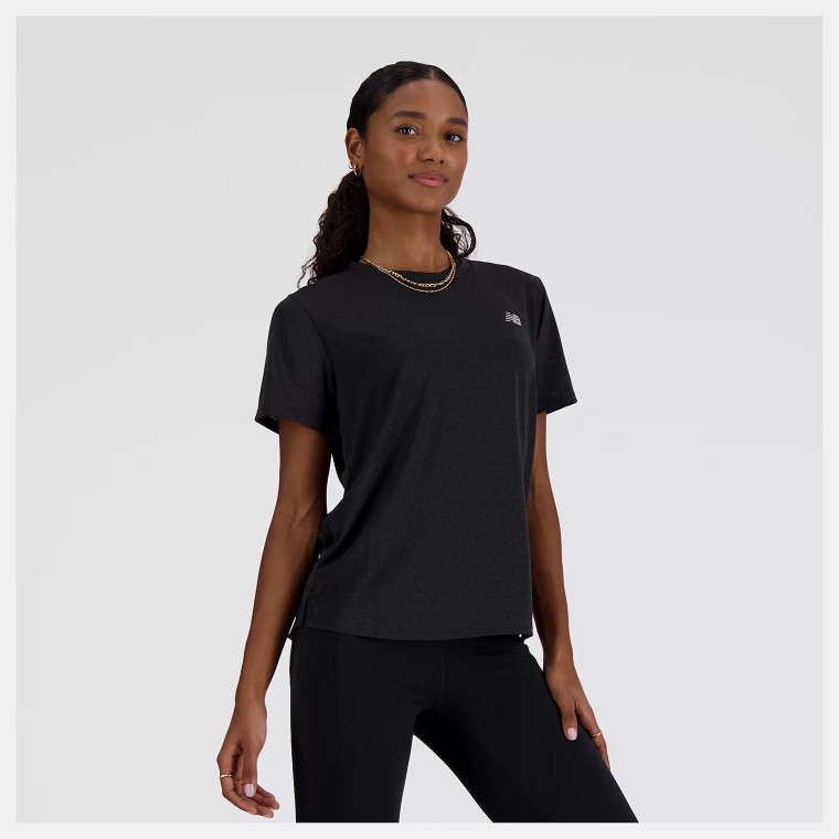 New Balance Womens RC Essential Short Sleeve Tee Black Heather
