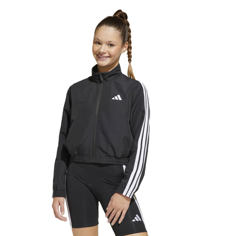 Adidas Girls 3 Stripe Woven Full Zip Jacket Black/White
