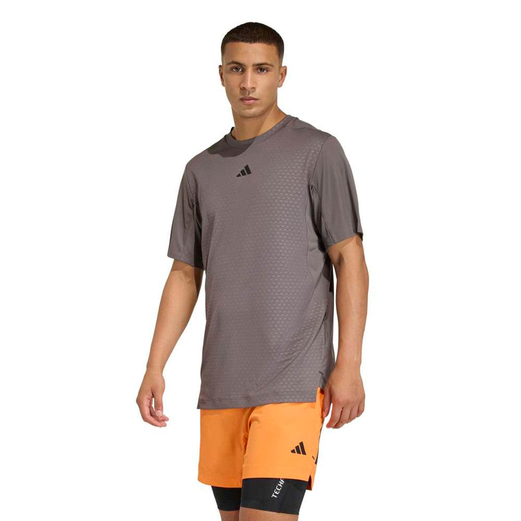 Adidas Mens Designed For Training 3-Stripe Tee Charcoal