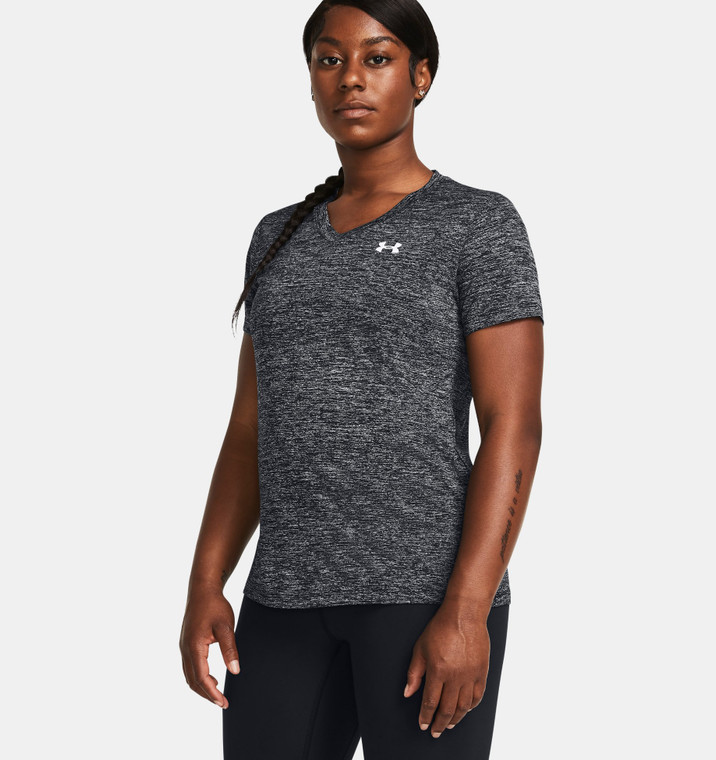 Under Armour® Womens V-Neck Tech Tee Black/White Twist