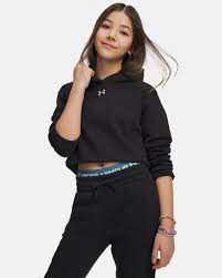 Under Armour® Girls Rival Fleece Crop Hoodie Black/White