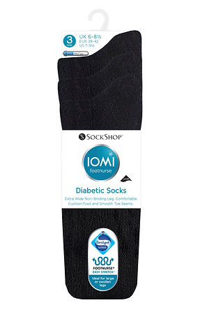 Sockshop IOMI Footnurse Diabetic Socks 3 Pack Black